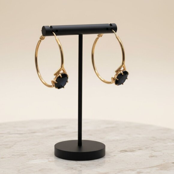 Kate Spade Black Stone Gold Hoop Earrings | Huggie Hoops | Excellent Condition - Picture 4 of 7